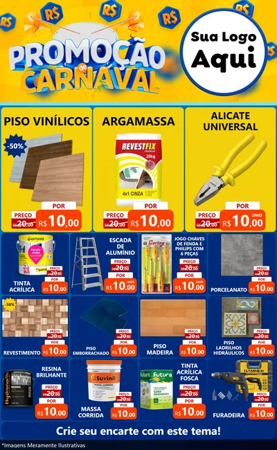 Modelo de Encarte para Encarte Grande com o tema Promoção de Carnaval para Material para Construção
