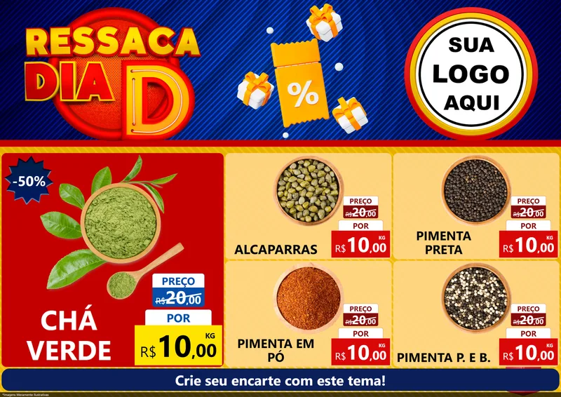 Modelo de Encarte para Encarte A4 Horizontal com o tema Ressaca Dia D para Produtos Naturais