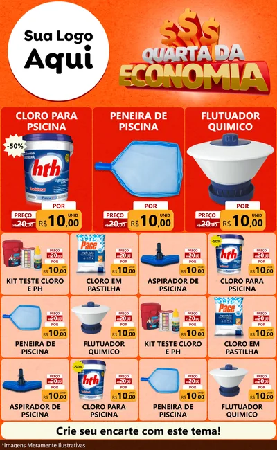 Modelo de Encarte para Encarte Grande com o tema Quarta da Economia para Produtos para Piscina