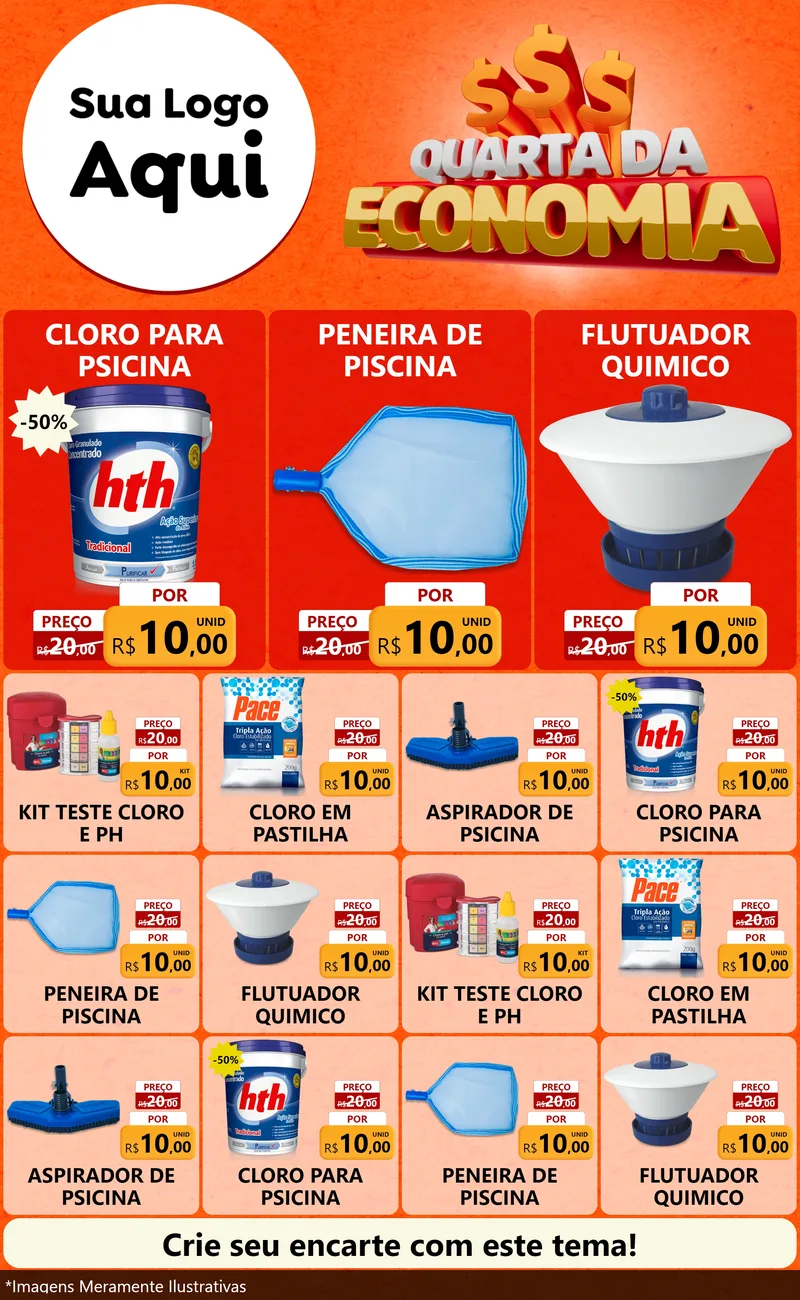 Modelo de Encarte para Encarte Grande com o tema Quarta da Economia para Produtos para Piscina