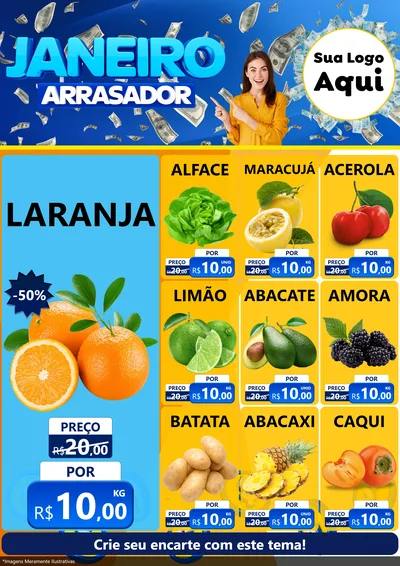 Modelo de Encarte para Encarte A4 Vertical com o tema Janeiro Arrasador para Hortifrúti