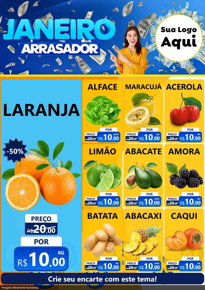 Modelo de Encarte para Encarte A4 Vertical com o tema Janeiro Arrasador para Hortifrúti