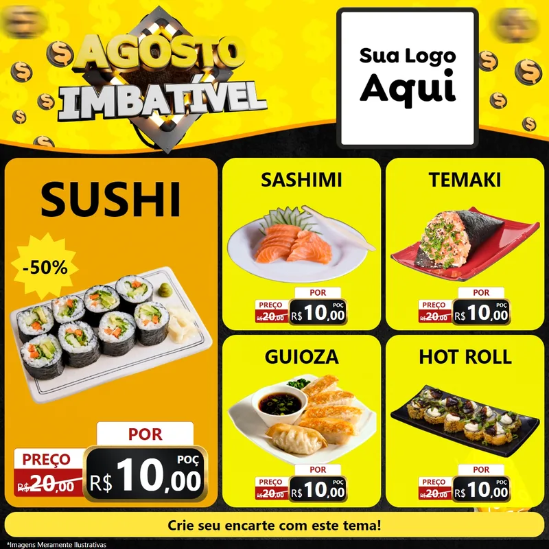 Modelo de Rede Social para Feed Facebook com o tema Agosto Imbatível para Comida japonesa