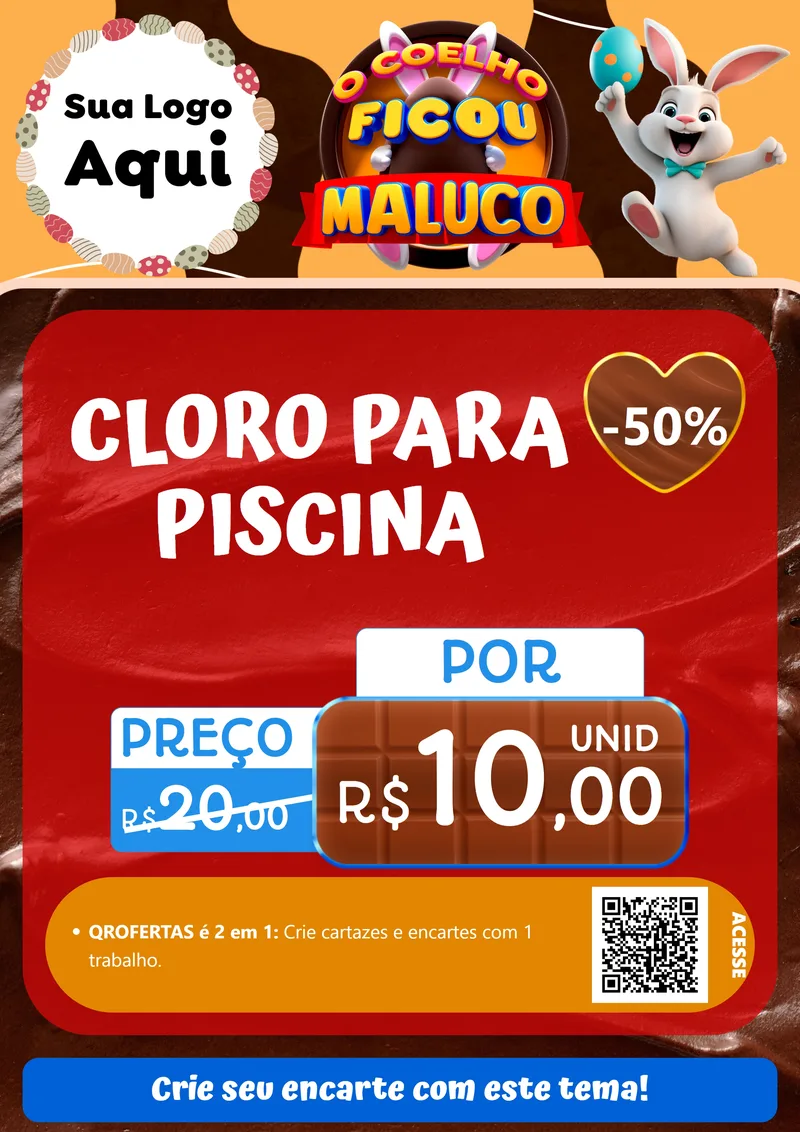 Modelo de Cartaz para Cartaz A4 Vertical com o tema O Coelho Ficou Maluco - Páscoa para Produtos para Piscina