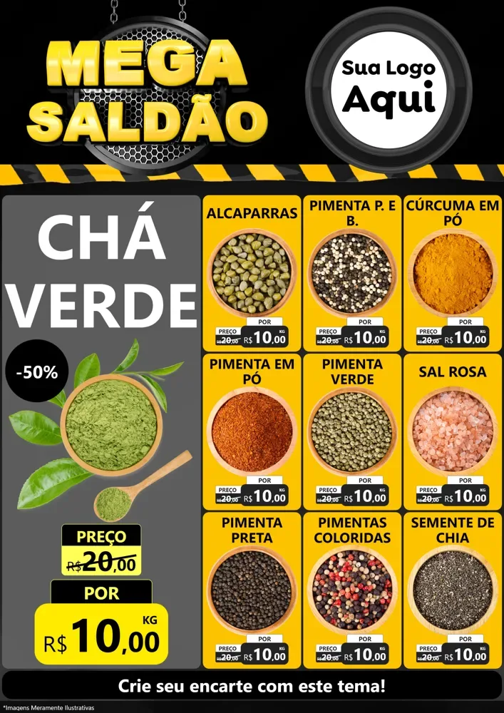 Modelo de Encarte para Encarte A4 Vertical com o tema Mega Saldão para Produtos Naturais