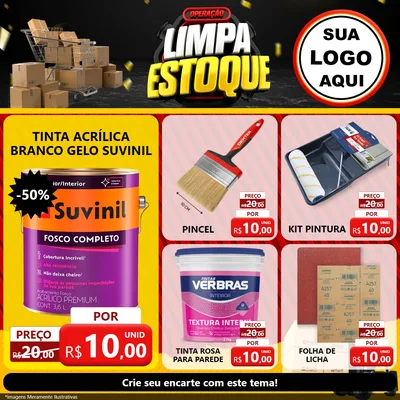 Modelo de Rede Social para Feed Facebook com o tema Operação Limpa Estoque para Tintas e Ferramentas