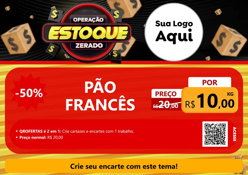 Modelo de Cartaz para Cartaz A4 Horizontal com o tema Operação Estoque Zerado para Padaria