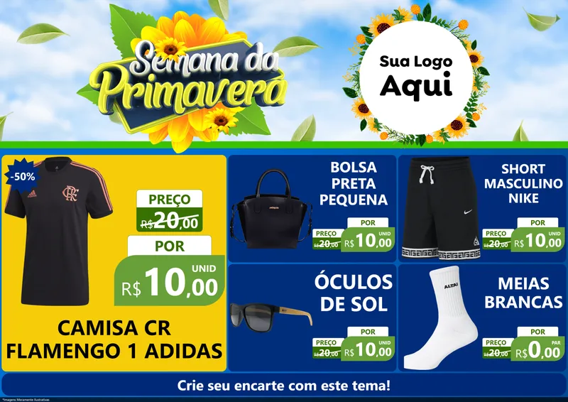 Modelo de Encarte para Encarte A4 Horizontal com o tema Semana da Primavera para Roupas e acessórios