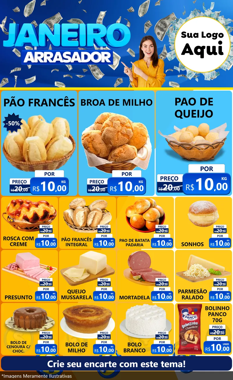 Modelo de Encarte para Encarte Grande com o tema Janeiro Arrasador para Padaria