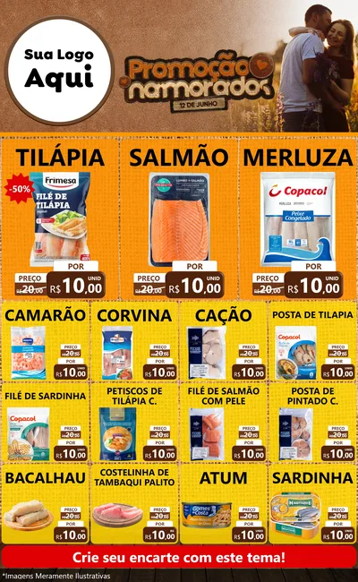 Modelo de Encarte para Encarte Grande com o tema Promoção Namorados para Peixaria