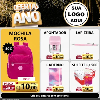 Modelo de Rede Social para Feed Facebook com o tema Ofertas de Fim de Ano para Papelaria