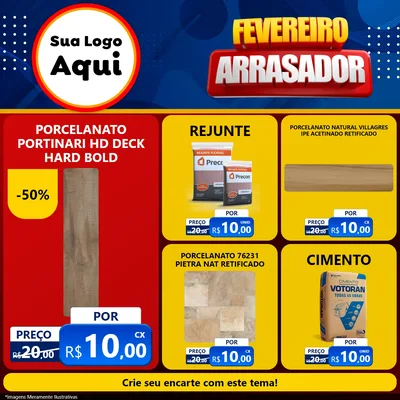 Modelo de Rede Social para Feed Facebook com o tema Fevereiro Arrasador para Pisos e revestimentos