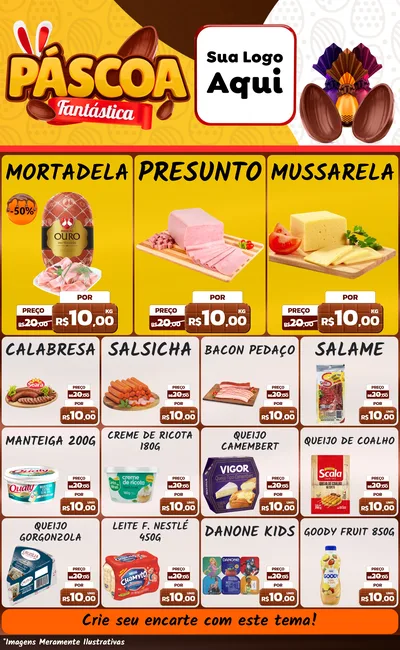 Modelo de Encarte para Encarte Grande com o tema Páscoa Fantástica para Frios e Laticínios