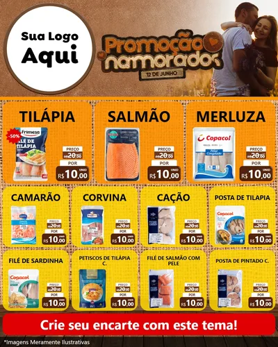Modelo de Rede Social para Feed Instagram com o tema Promoção Namorados para Peixaria