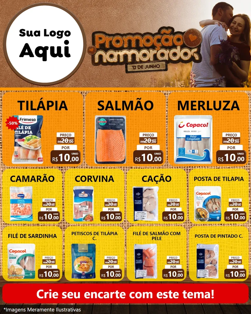 Modelo de Rede Social para Feed Instagram com o tema Promoção Namorados para Peixaria