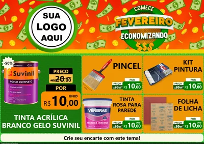 Modelo de Encarte para Encarte A4 Horizontal com o tema Comece Fevereiro Economizando para Tintas e Ferramentas