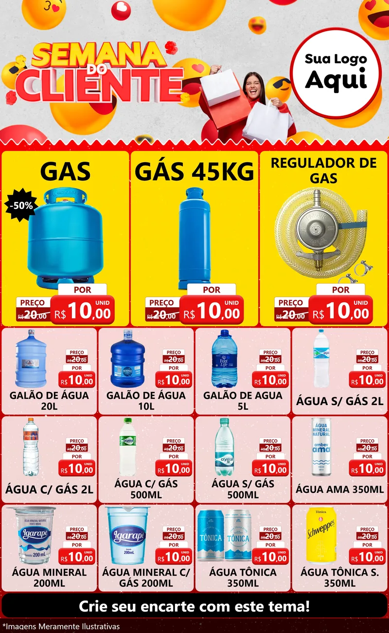 Modelo de Encarte para Encarte Grande com o tema Semana do Cliente para Água e gás