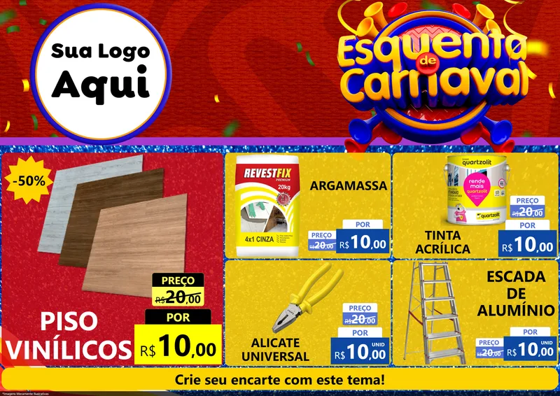 Modelo de Encarte para Encarte A4 Horizontal com o tema Esquenta de Carnaval para Material para Construção