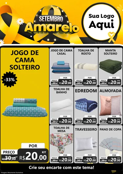 Modelo de Encarte para Encarte A4 Vertical com o tema Setembro Amarelo para Cama, Mesa e Banho
