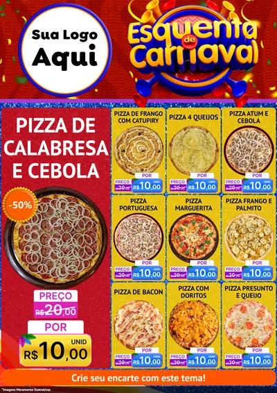 Modelo de Encarte para Encarte A4 Vertical com o tema Esquenta de Carnaval para Pizzaria