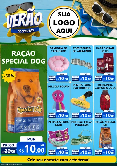 Modelo de Encarte para Encarte A4 Vertical com o tema Verão de Ofertas para Pet Shop