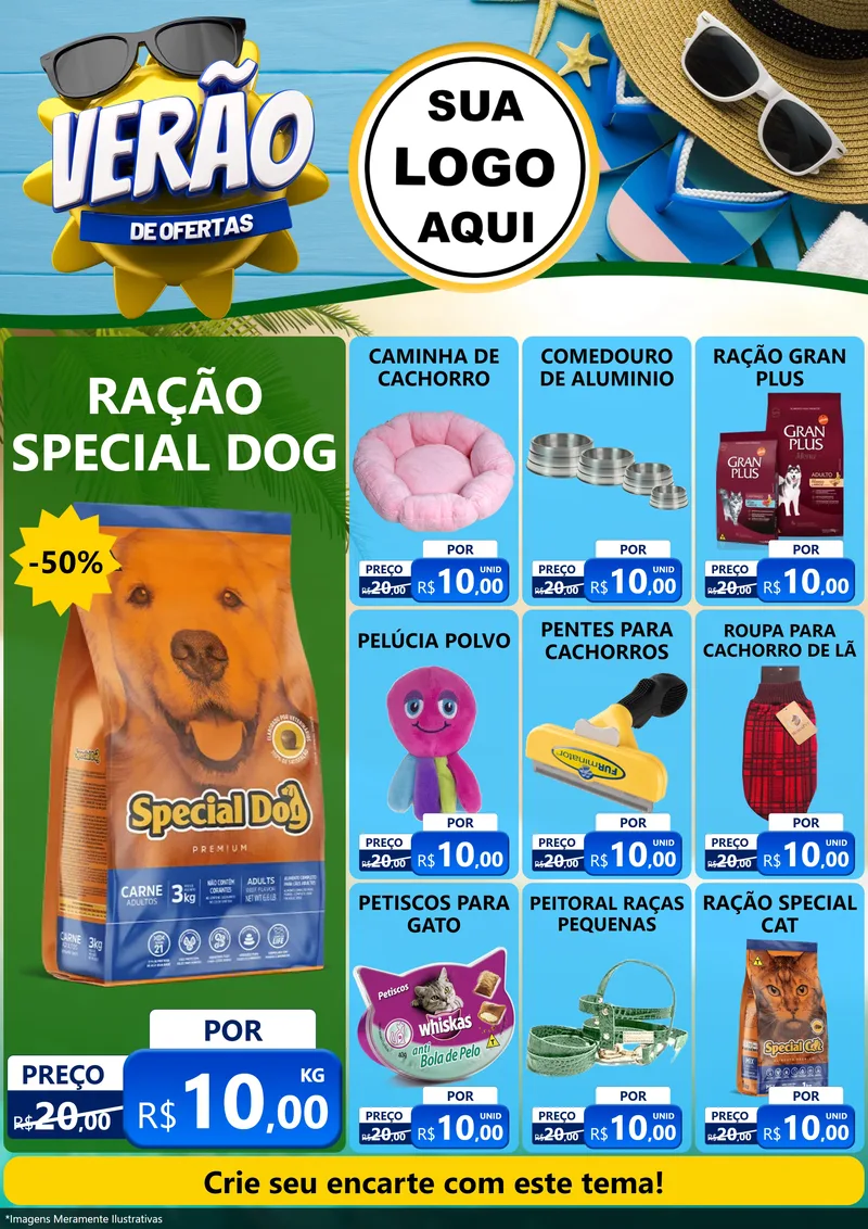 Modelo de Encarte para Encarte A4 Vertical com o tema Verão de Ofertas para Pet Shop