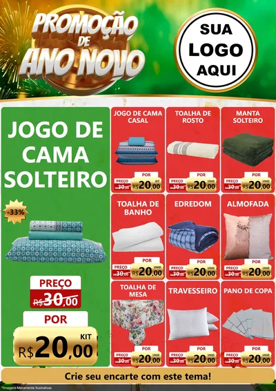 Modelo de Encarte para Encarte A4 Vertical com o tema Promoção de Ano Novo para Cama, Mesa e Banho