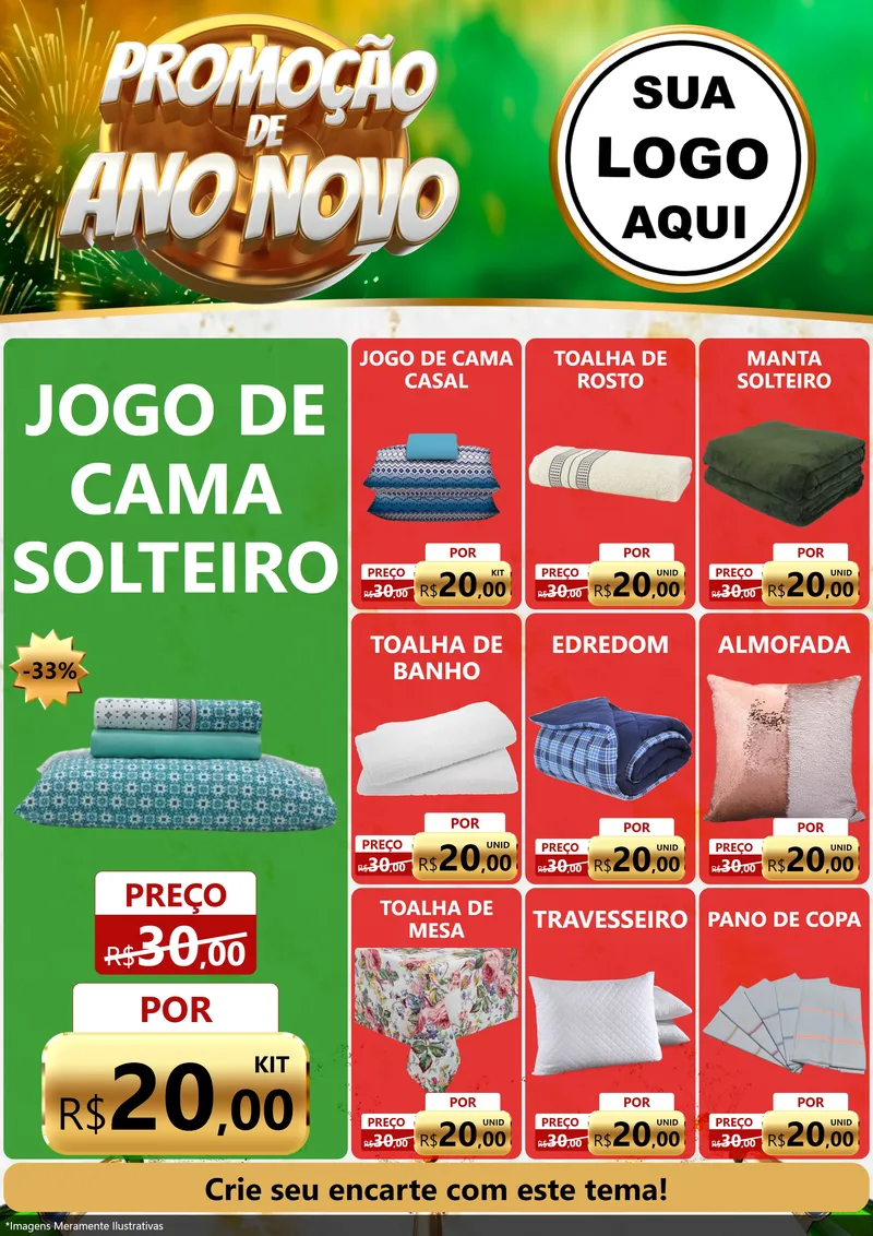 Modelo de Encarte para Encarte A4 Vertical com o tema Promoção de Ano Novo para Cama, Mesa e Banho