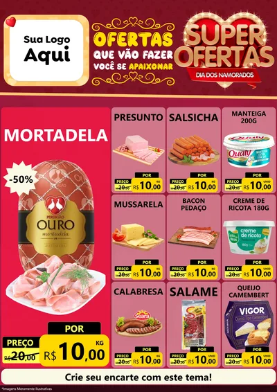 Modelo de Encarte para Encarte A4 Vertical com o tema Dia dos Namorados para Frios e Laticínios