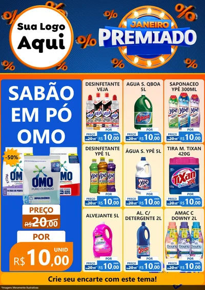 Modelo de Encarte para Encarte A4 Vertical com o tema Janeiro Premiado para Produtos de Limpeza