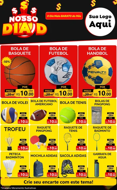 Modelo de Encarte para Encarte Grande com o tema Nosso Dia D para Artigos Esportivos