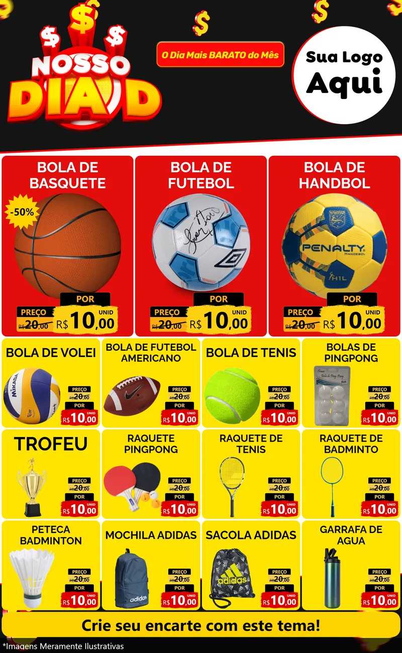 Modelo de Encarte para Encarte Grande com o tema Nosso Dia D para Artigos Esportivos