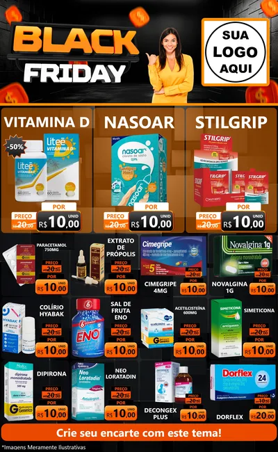 Modelo de Encarte para Encarte Grande com o tema Black Friday para Farmácia