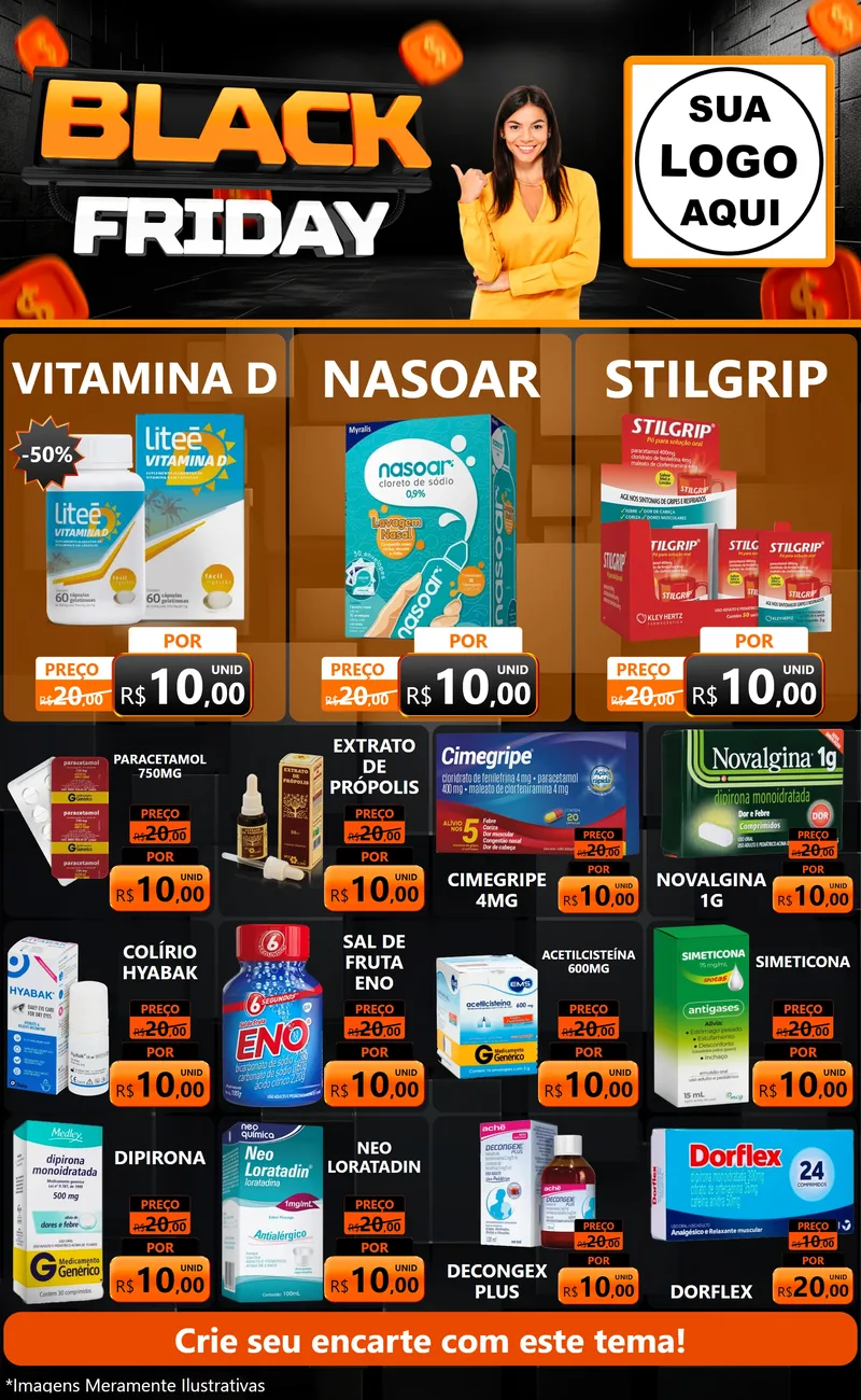 Modelo de Encarte para Encarte Grande com o tema Black Friday para Farmácia