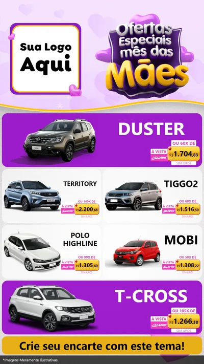 Modelo de TV para TV Vertical com o tema Ofertas Especiais - Mês das Mães para Concessionaria de Carros
