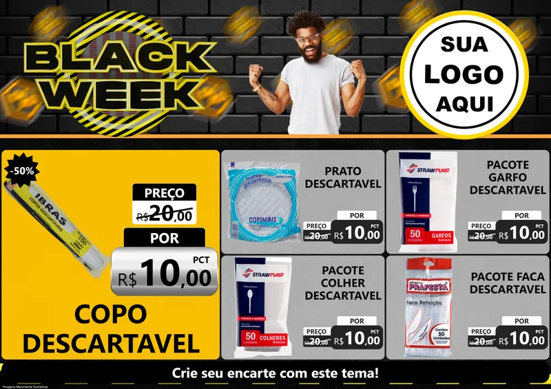 Modelo de Encarte para Encarte A4 Horizontal com o tema Black Week para Embalagens