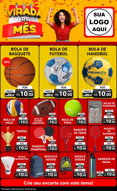Modelo de Encarte para Encarte Grande com o tema Virada de Mês para Artigos Esportivos