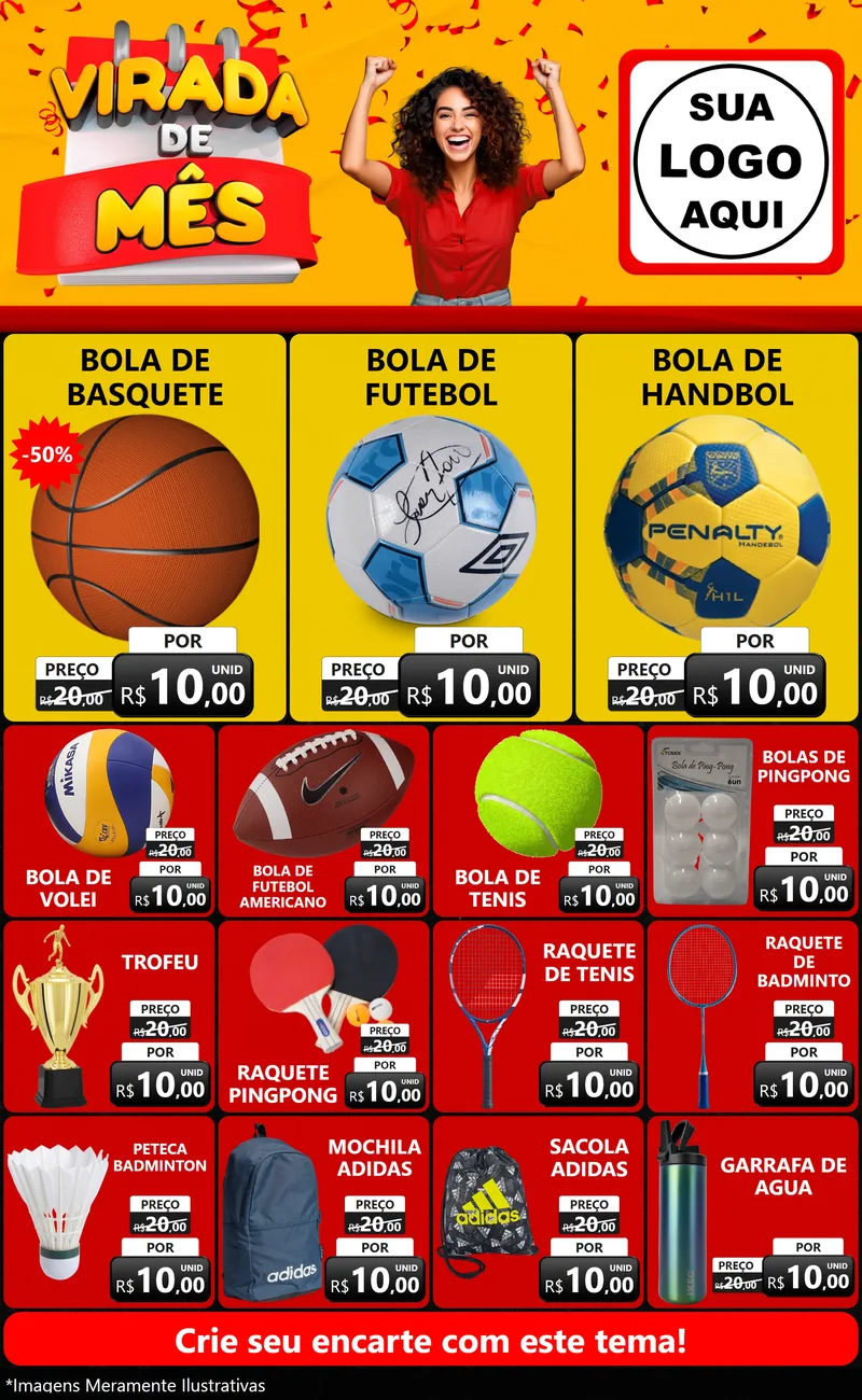 Modelo de Encarte para Encarte Grande com o tema Virada de Mês para Artigos Esportivos
