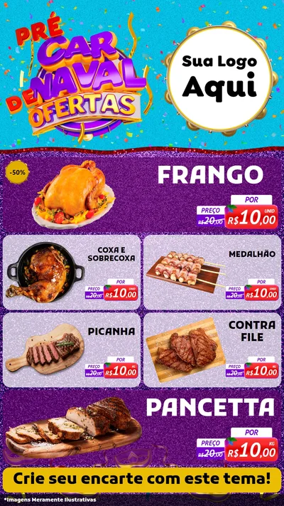 Modelo de TV para TV Vertical com o tema Pré Carnaval de Ofertas para Assados