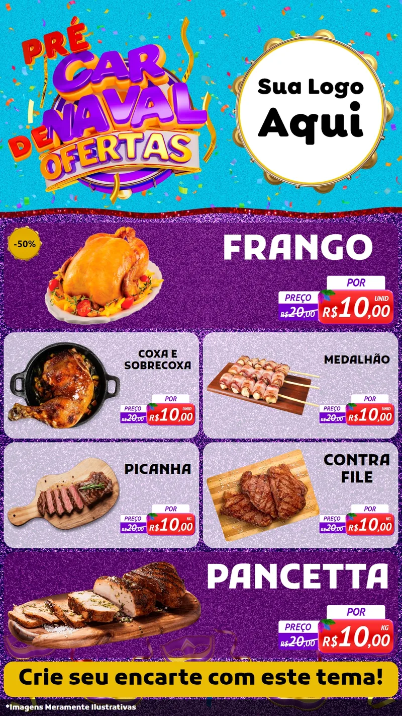 Modelo de TV para TV Vertical com o tema Pré Carnaval de Ofertas para Assados