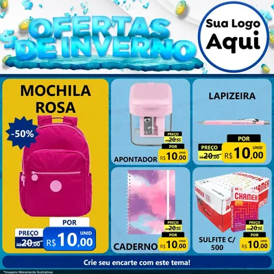 Modelo de Rede Social para Feed Facebook com o tema Ofertas de Inverno para Papelaria