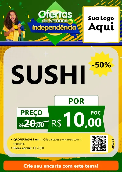 Modelo de Cartaz para Cartaz A4 Vertical com o tema Ofertas da Semana da Independência para Comida japonesa