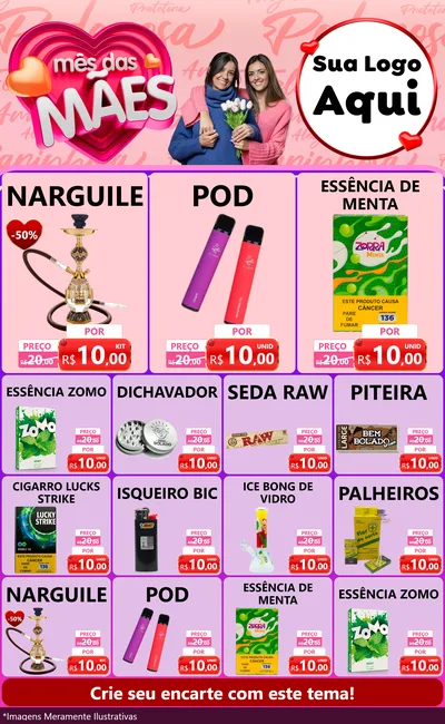 Modelo de Encarte para Encarte Grande com o tema Mês Das Mães para Tabacaria