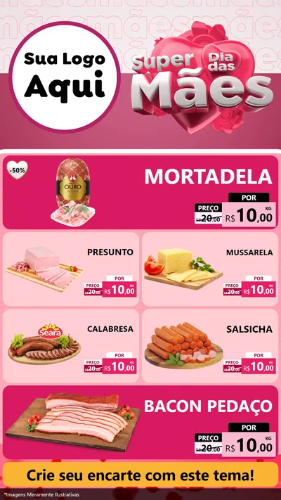 Modelo de TV para TV Vertical com o tema Super Dia Das Mães para Frios e Laticínios