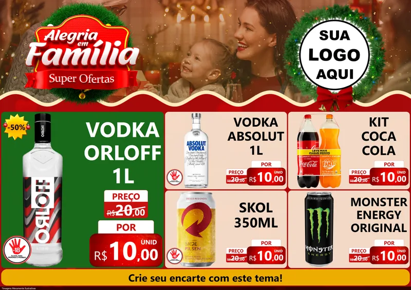 Modelo de Encarte para Encarte A4 Horizontal com o tema Alegria Em Família - Super Ofertas para Distribuidora de bebidas