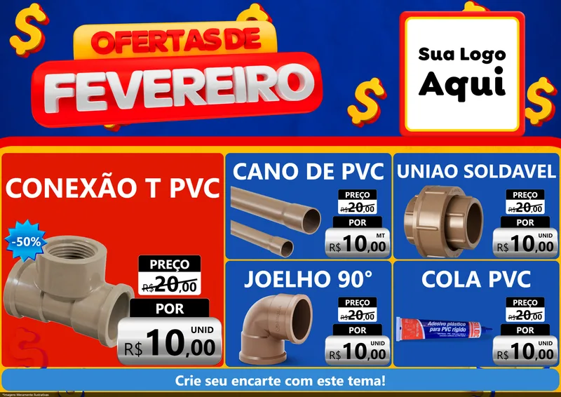 Modelo de Encarte para Encarte A4 Horizontal com o tema Ofertas de Fevereiro para Tubos e conexões
