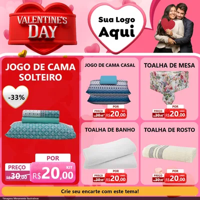 Modelo de Rede Social para Feed Facebook com o tema Valentine's Day para Cama, Mesa e Banho