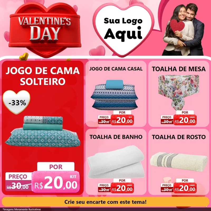 Modelo de Rede Social para Feed Facebook com o tema Valentine's Day para Cama, Mesa e Banho