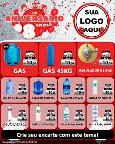Modelo de Rede Social para Feed Instagram com o tema Promoção de Aniversário - 8 Anos para Água e gás