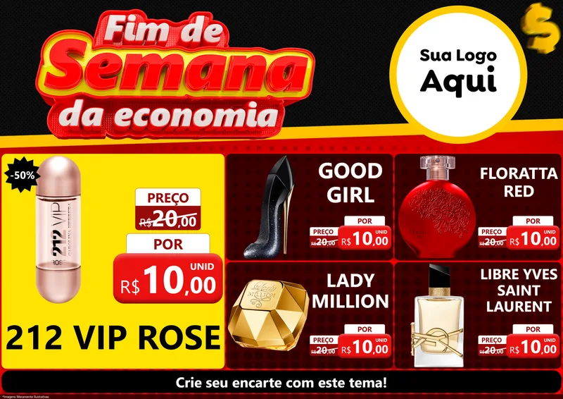 Modelo de Encarte para Encarte A4 Horizontal com o tema Fim de Semana da Economia para Perfumes